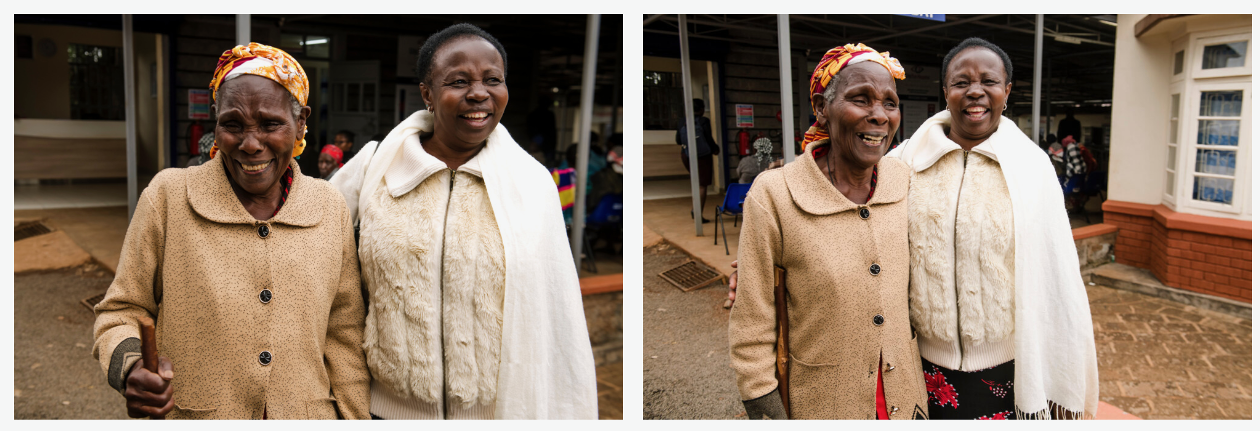 Two women smiling together during an eye-health program
